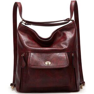 Water Resistant Vintage Convertible Backpack Purse in Burgundy - 35L Capacity